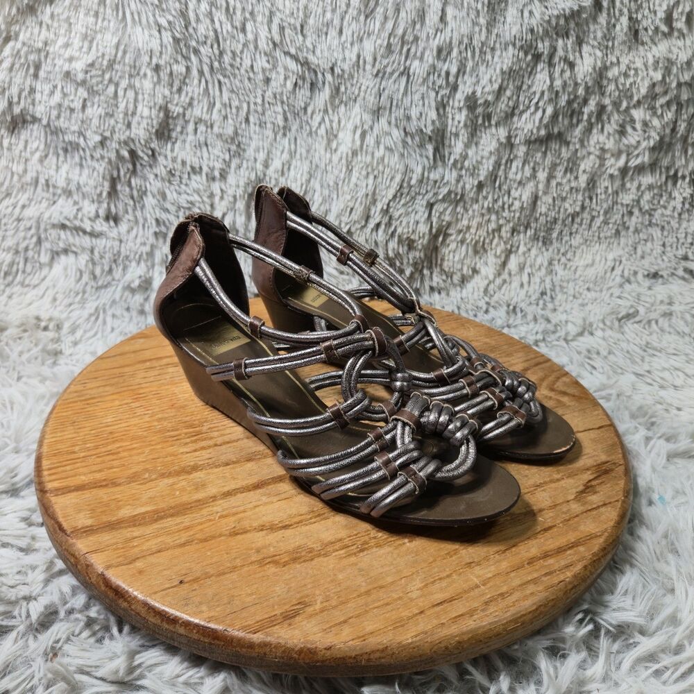 Gladiator Boho Chic Wedge Sandals Dolce Vita Womens 8.5 Black Brown Strappy